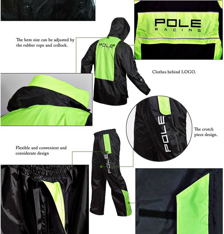 ชุดกันฝน ยี่ห้อ POLE สีเขียว Rain Jacket Pole ชุดคลุมกันฝนสำหรับขี่มอเตอร์ไซค์