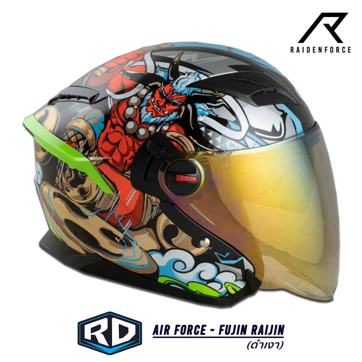 หมวกกันน็อค RANDOM HELMET Air Force -FujinRaijin ดำเงา