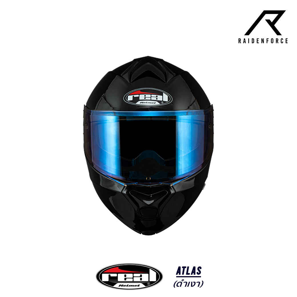 หมวกกันน็อคยกคาง REAL Helmet Atlas พื้น สีดำเงา