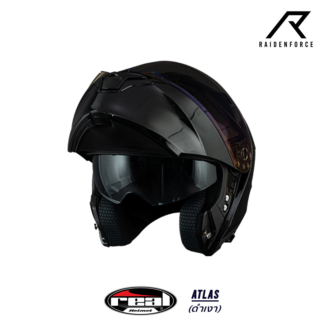 หมวกกันน็อคยกคาง REAL Helmet Atlas พื้น สีดำเงา