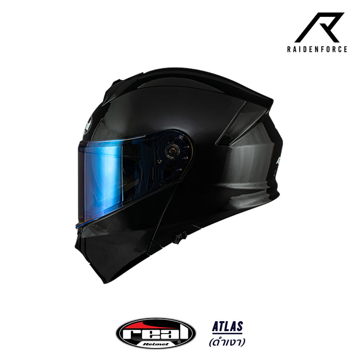 หมวกกันน็อคยกคาง REAL Helmet Atlas พื้น สีดำเงา