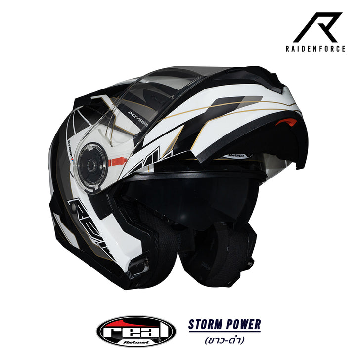 หมวกกันน็อค REAL Helmet STORM Power ขาวดำ