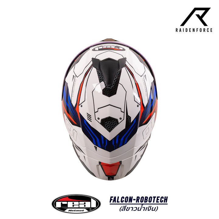 หมวกกันน็อค Real Helmet Falcon-Robotech ขาว/น้ำเงิน