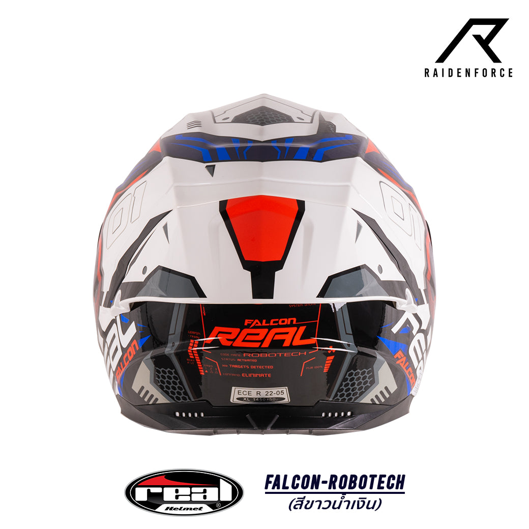 หมวกกันน็อค Real Helmet Falcon-Robotech ขาว/น้ำเงิน