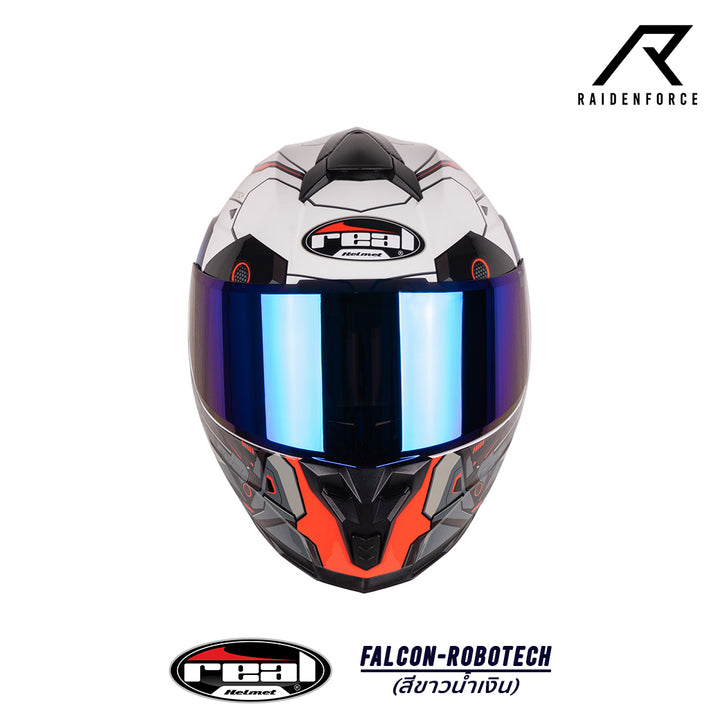 หมวกกันน็อค Real Helmet Falcon-Robotech ขาว/น้ำเงิน