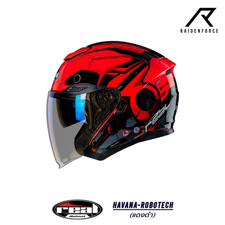 หมวกกันน็อค Real Helmet Havana Robotech สีแดงดำ