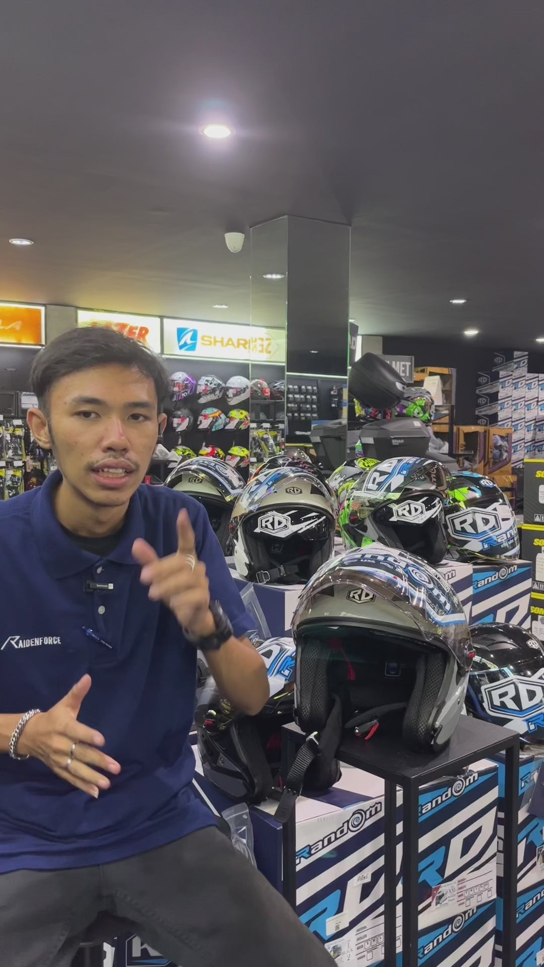 หมวกกันน็อค RANDOM HELMET Air Force -FujinRaijin ดำเงา